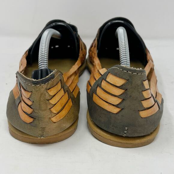 Colorful Leather Huaraches Size MX 5 US 7.5 Women Sandals Green Tan - Picture 5 of 7